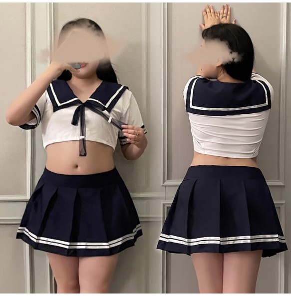 FEE ET MOI - Innocent Waist-revealing Schoolgirl Uniform (Plus Size - Blue)